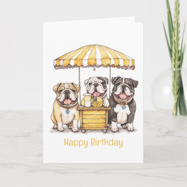 Happy Birthday English Bulldogs Lemonade Stand Karte (Vorderseite)