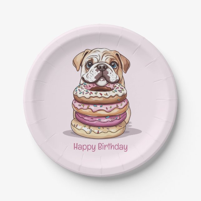 Happy Birthday English Bulldogs Pappteller (Vorderseite)