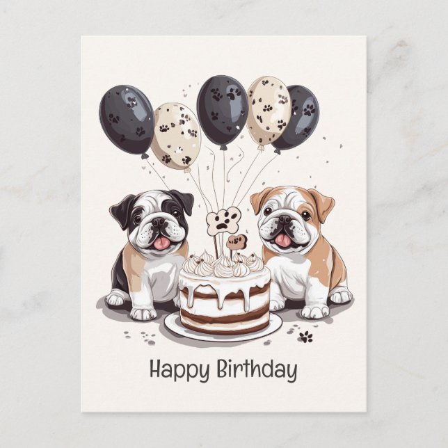 Happy Birthday English Bulldogs Postkarte (Vorderseite)