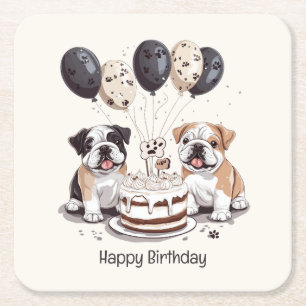 Happy Birthday English Bulldogs Rechteckiger Pappuntersetzer
