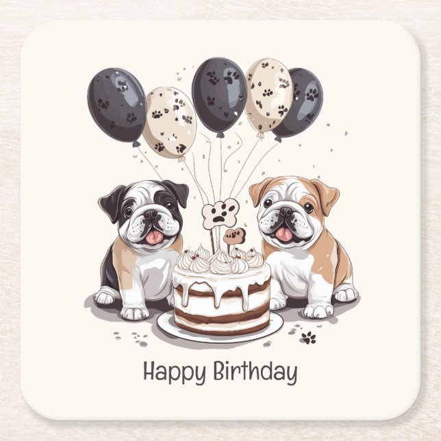 Happy Birthday English Bulldogs Rechteckiger Pappuntersetzer (Vorderseite)