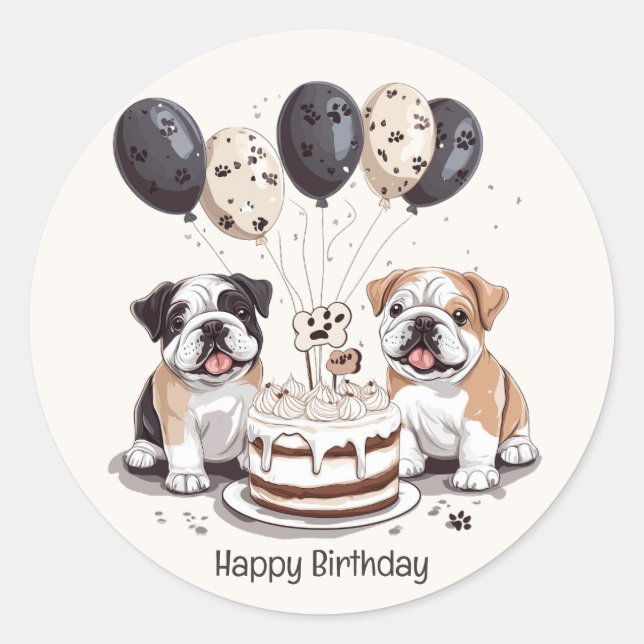 Happy Birthday English Bulldogs Runder Aufkleber (Vorderseite)
