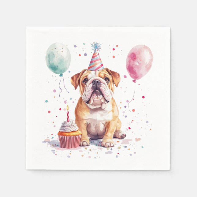 Happy Birthday English Bulldogs Serviette (Vorderseite)