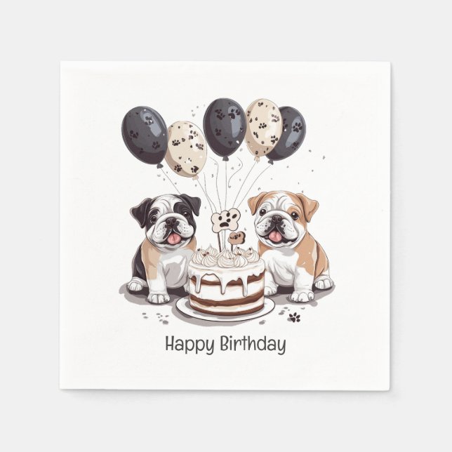 Happy Birthday English Bulldogs Serviette (Vorderseite)