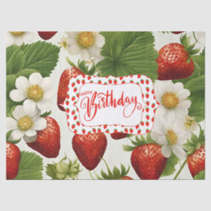Happy Birthday Erdbeeren, Blätter und Blume Seidenpapier