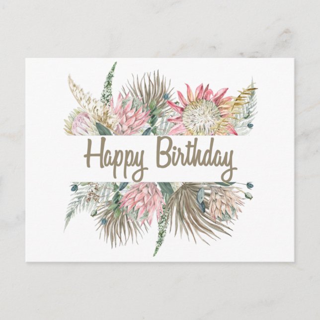 Happy Birthday Exotic Watercolor Blume, Verlassen Postkarte (Vorderseite)