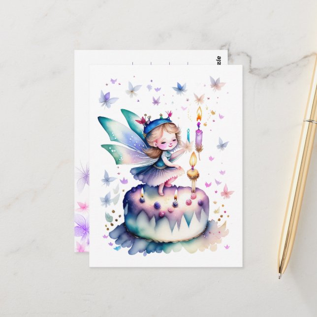 Happy Birthday Fairy 01 Postkarte (Vorderseite/Rückseite Beispiel)