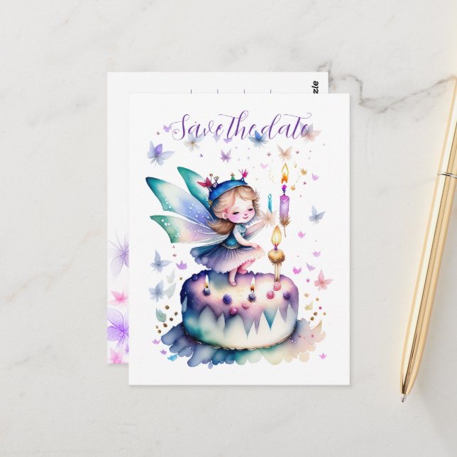 Happy Birthday Fairy 01 Postkarte (Vorderseite/Rückseite Beispiel)