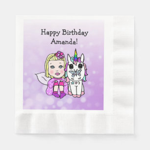 Happy Birthday Fairy and Unicorn Girls Party Serviette