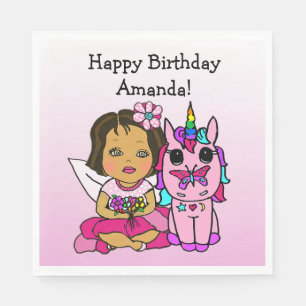 Happy Birthday Fairy and Unicorn Girls Party Serviette