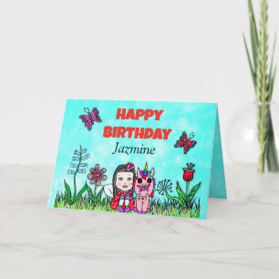 Happy Birthday Fairy and Unicorn Personalisiert Karte