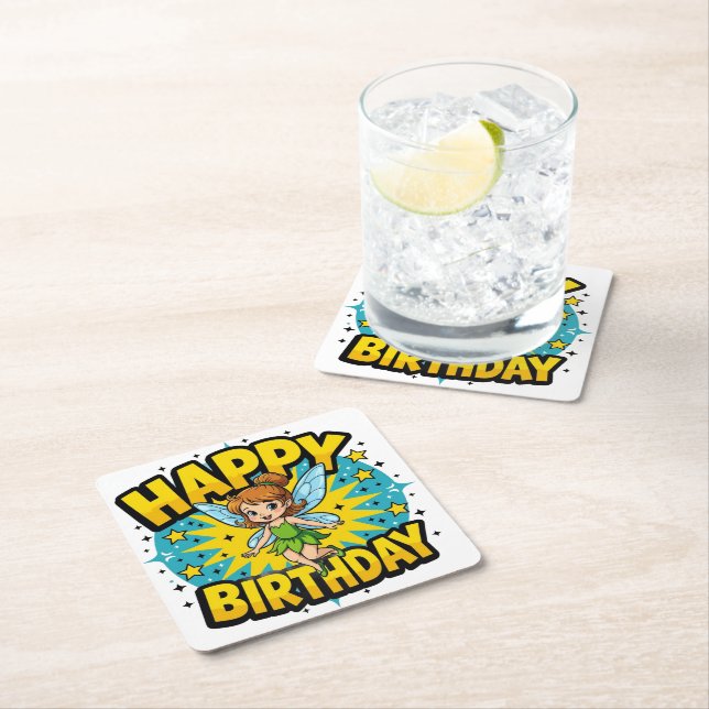 Happy Birthday Fairy Rechteckiger Pappuntersetzer (Vor Ort)