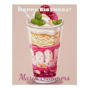 Happy Birthday Falooda Ice-Creme Kawaii Cartoon Poster