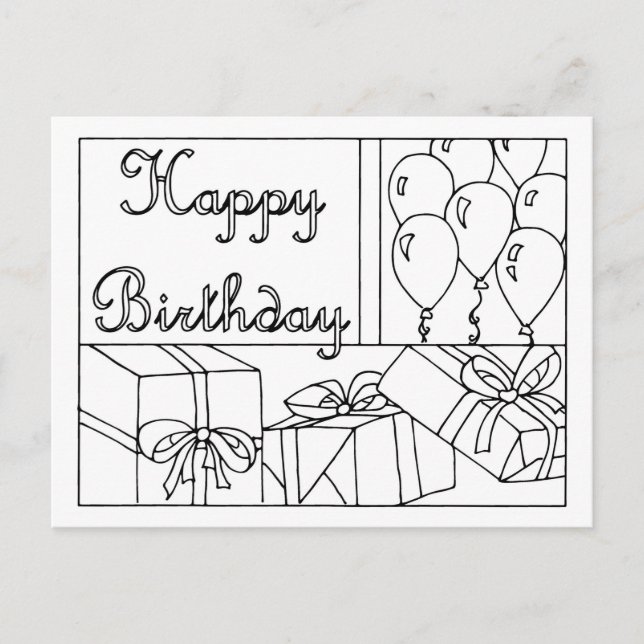 Happy Birthday Farbe it in Postcard Postkarte (Vorderseite)