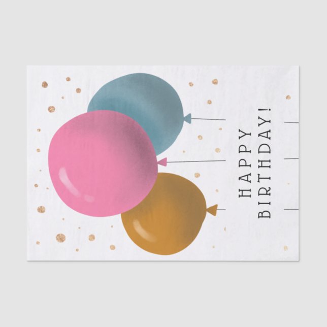 Happy Birthday farbenfrohe Balloons Gold Confetti Seidenpapier (Vorderseite)