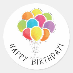 Happy Birthday farbenfrohe Balloons Runder Aufkleber