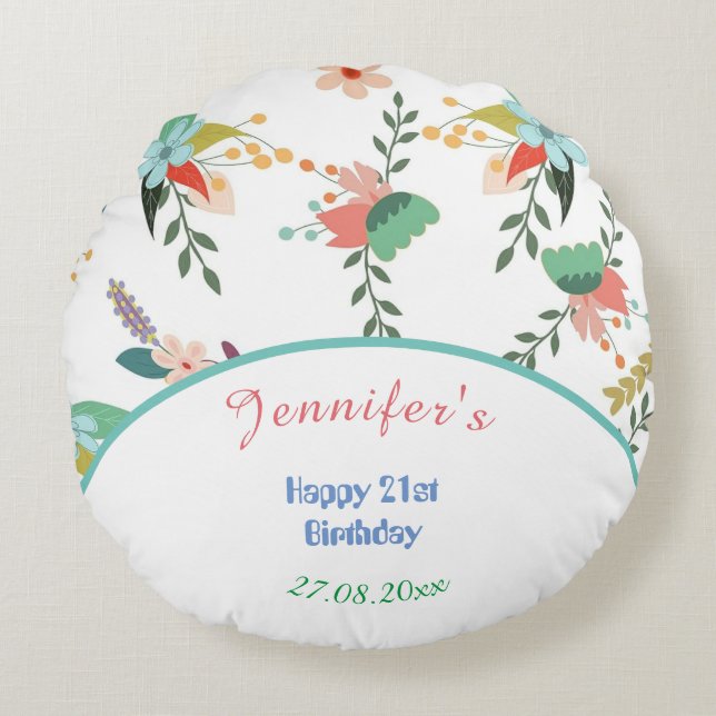 Happy Birthday farbenfrohe Blume Rundes Kissen (Vorderseite)
