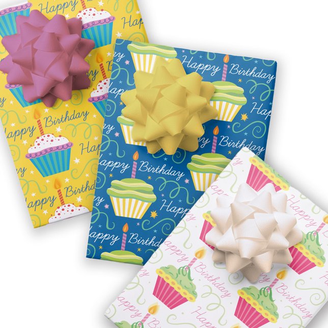 Happy Birthday farbenfrohe Cupcakes Geschenkpapier Set (Von Creator hochgeladen)