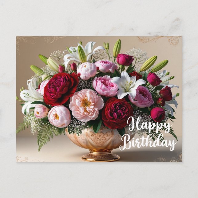 Happy Birthday farbenfrohe Floral Bouquet Postkarte (Vorderseite)