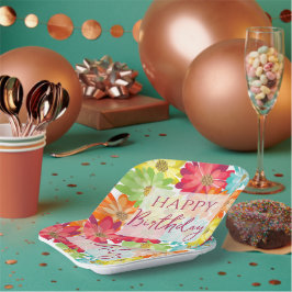 Happy Birthday farbenfrohe Frühlingsblumen Pappteller