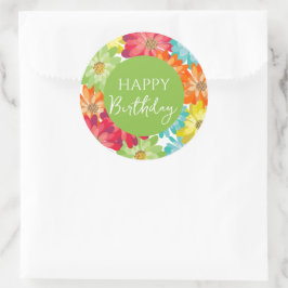 Happy Birthday farbenfrohe Frühlingsblumen Runder Aufkleber