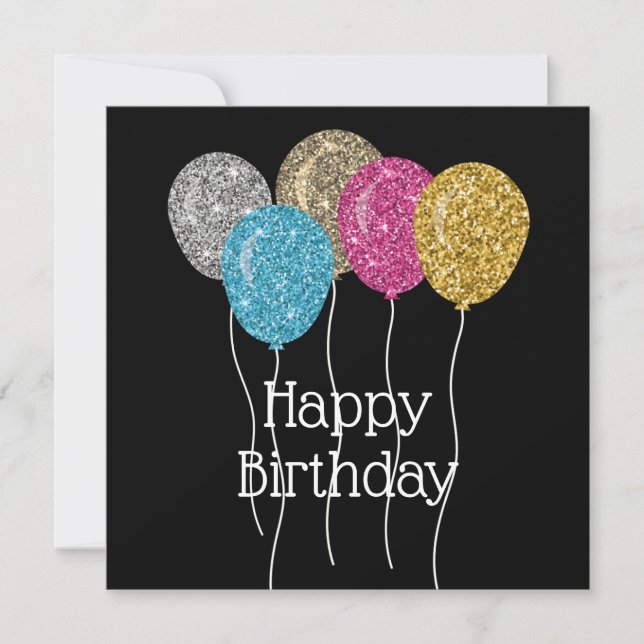 Happy Birthday farbenfrohe Glitzer Balloons (Vorderseite)