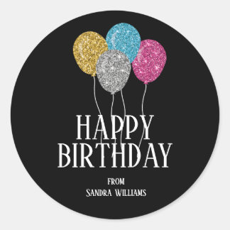 Happy Birthday farbenfrohe Glitzer Balloons Custom Runder Aufkleber