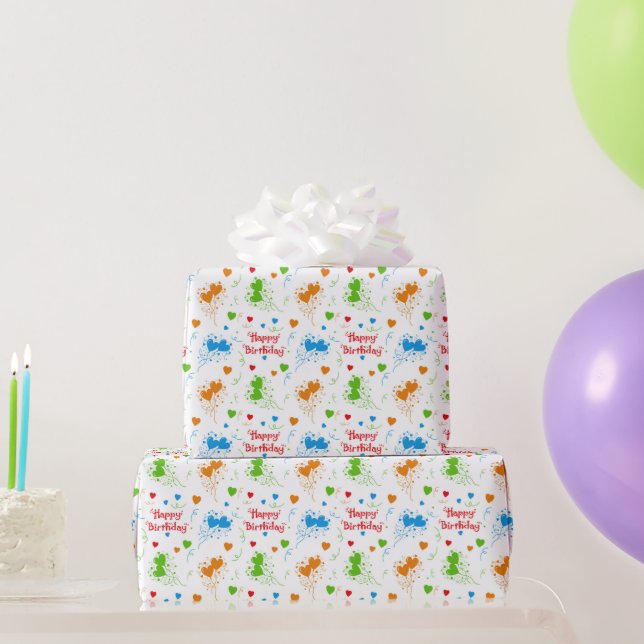 Happy Birthday farbenfrohe Herzen Geschenkpapier (Partygeschenke)