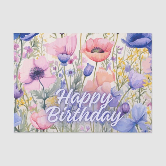 Happy Birthday farbenfrohe Mohn-Blume Seidenpapier (Vorderseite)
