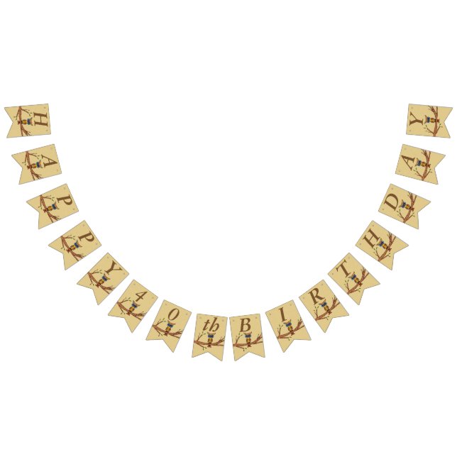 Happy Birthday farbenfrohe Owl on Branntbrown Wimpelkette (Alle)