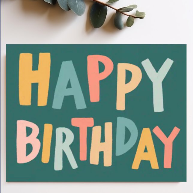 HAPPY BIRTHDAY farbenfrohe Pastel Handlettering Ni Postkarte (Custom handlettered happy birthday chic card)