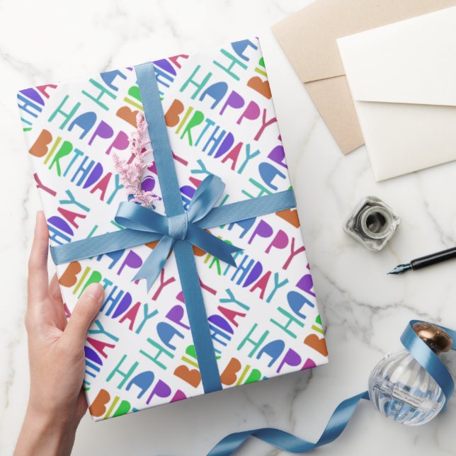 Happy Birthday farbenfrohe Regenbogenbriefe Geschenkpapier (Schenken)