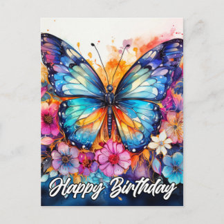 Happy Birthday | Farbenfrohe Schmetterlinge Postkarte