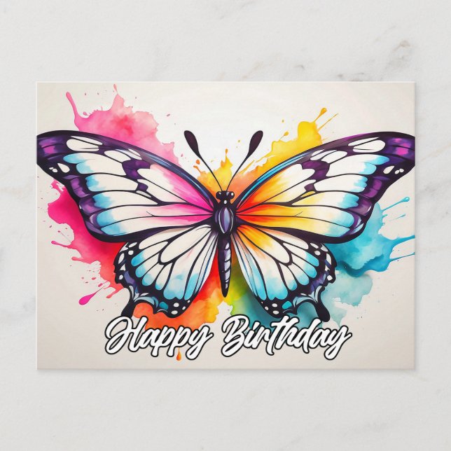 Happy Birthday farbenfrohe schöne Schmetterling Postkarte (Vorderseite)