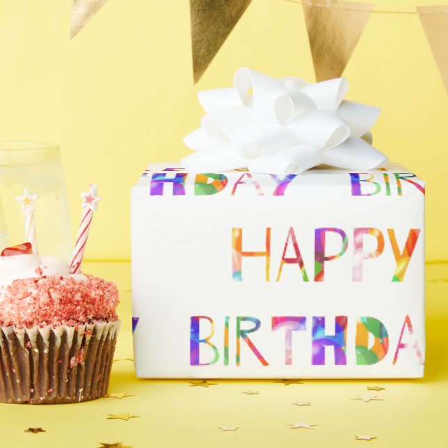 Happy Birthday farbenfrohe Typografie Geschenkpapier (Geburtstagsparty)