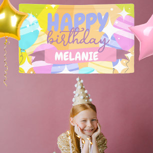 Happy Birthday farbenfroher Cartoon Balloons Glitz Banner