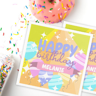 Happy Birthday farbenfroher Cartoon Balloons Glitz Serviette