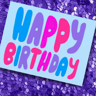 HAPPY BIRTHDAY Farbige Bubble-Lettern INDIVIDUELLE Postkarte