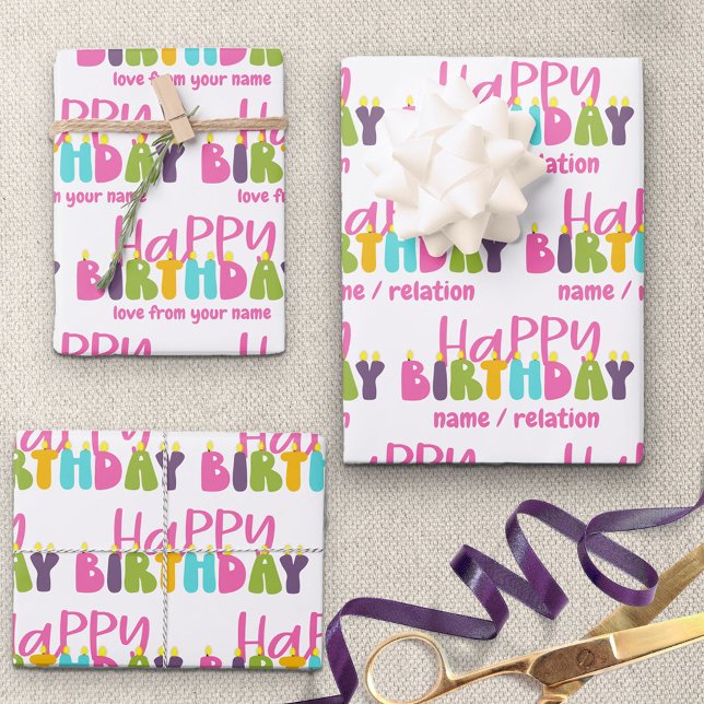 Happy Birthday Farbige Kerzen Set 3 Geschenkpapier Set (Von Creator hochgeladen)