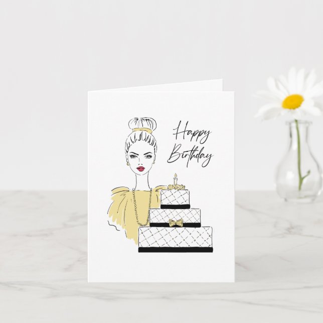 Happy Birthday Fashion Illustration Card Karte (Kleine Pflanze)