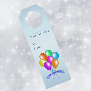 Happy Birthday Festive Colorful Balloons Blau Flaschenanhänger