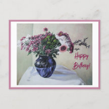 Happy Birthday Fine Art Vintag pink Blume Card