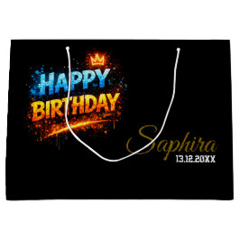 Happy Birthday Fire & Ice Splash Design (Custom) Große Geschenktüte