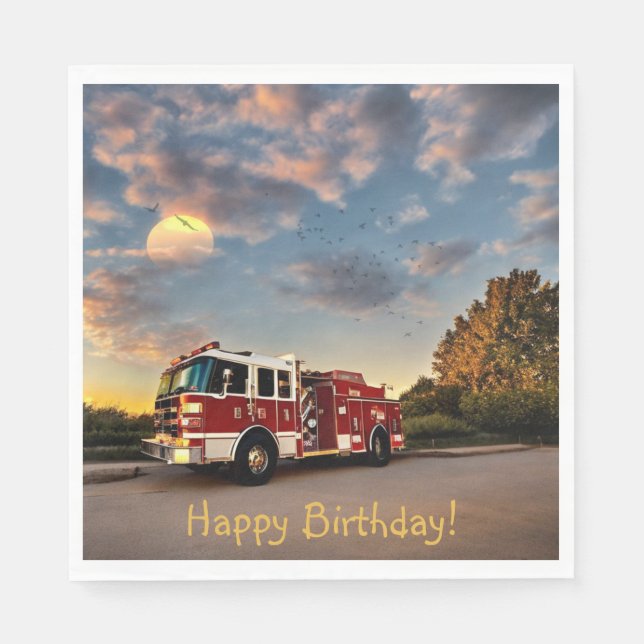 Happy Birthday Fire Truck Serviette (Vorderseite)