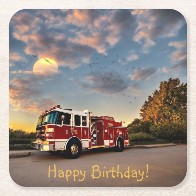Happy Birthday Fire Truck Untersetzer (Vorderseite)