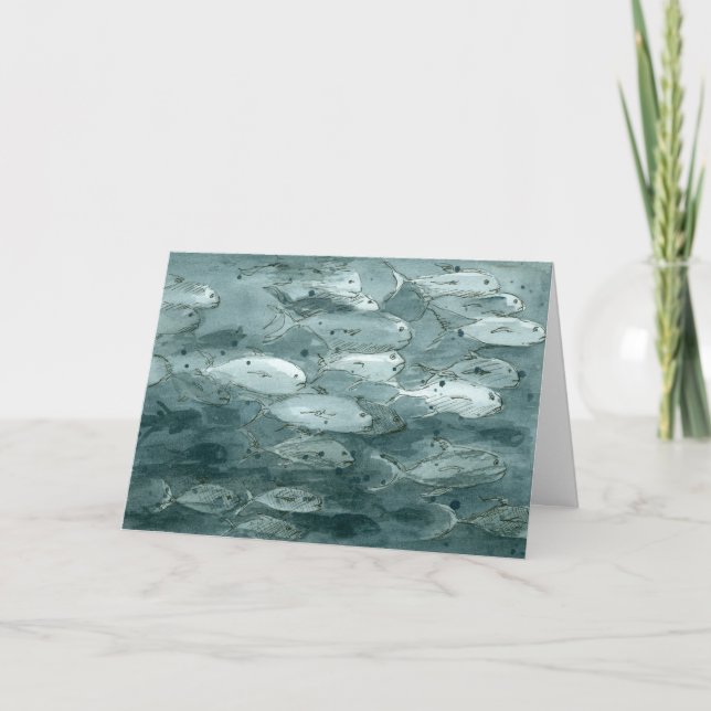 Happy Birthday Fish Values Gray Scale Watercolor Karte (Vorderseite)