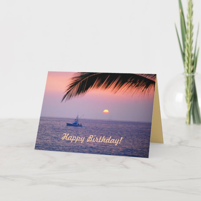 Happy Birthday Fishing Boat Tropical Sunset Card Karte (Vorderseite)