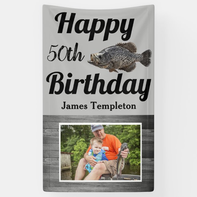 Happy Birthday Fishing Foto Name Father Crappie Banner (Vertikal)