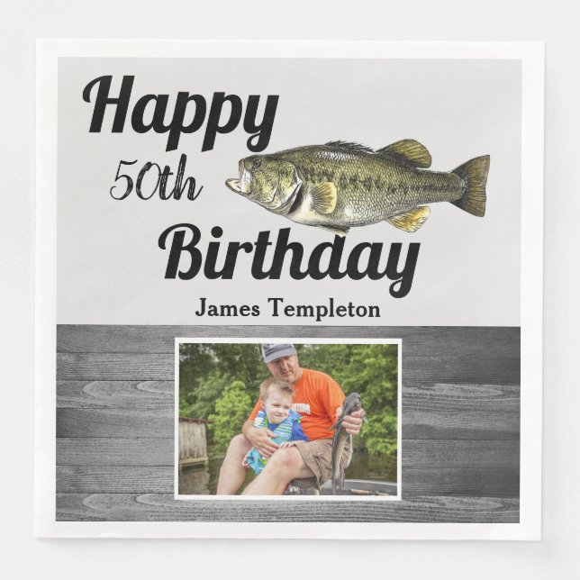 Happy Birthday Fishing Foto Name Vater Männer Nick Serviette (Vorderseite)