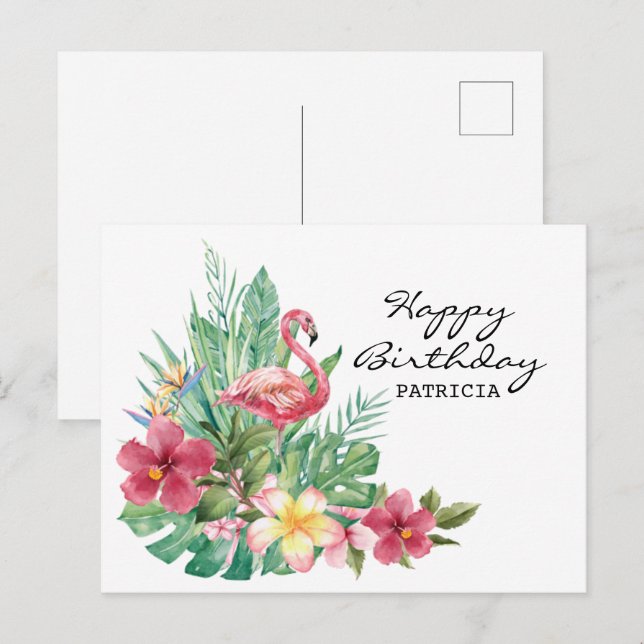 Happy Birthday Flamingo Postcard Postkarte (Vorne/Hinten)